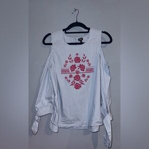 Lee Striped Top with Red Floral Embroidery